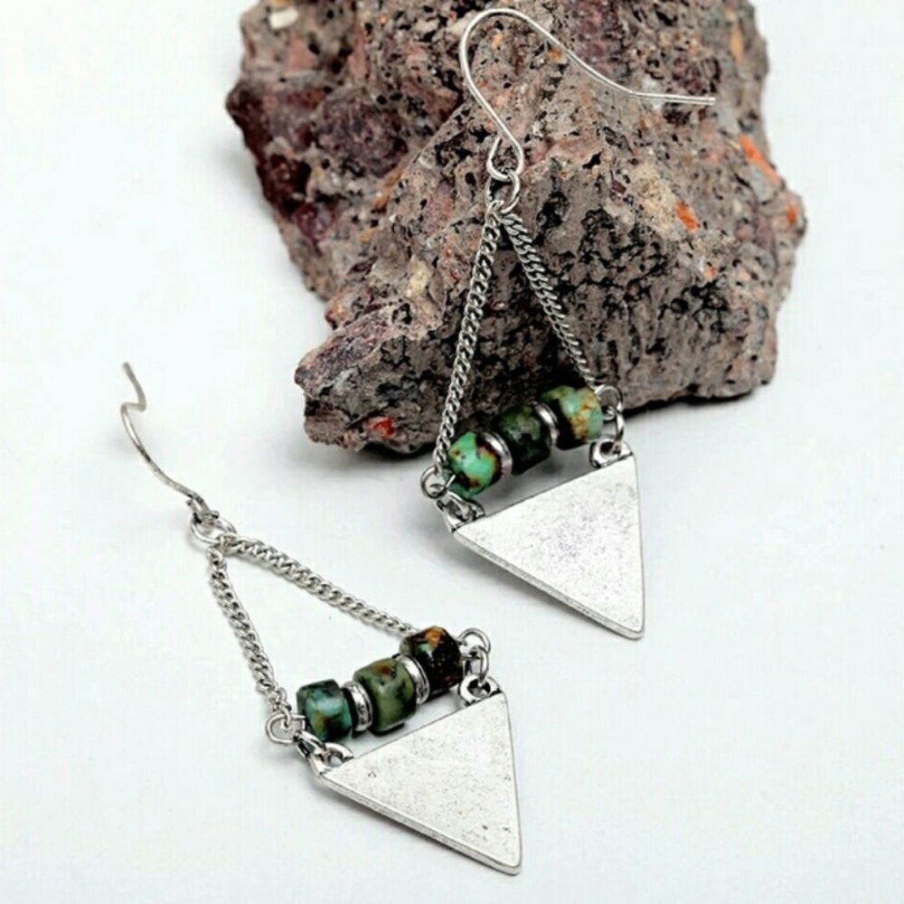 Turquoise Triangle Dangle Earrings - Picture 5 of 5
